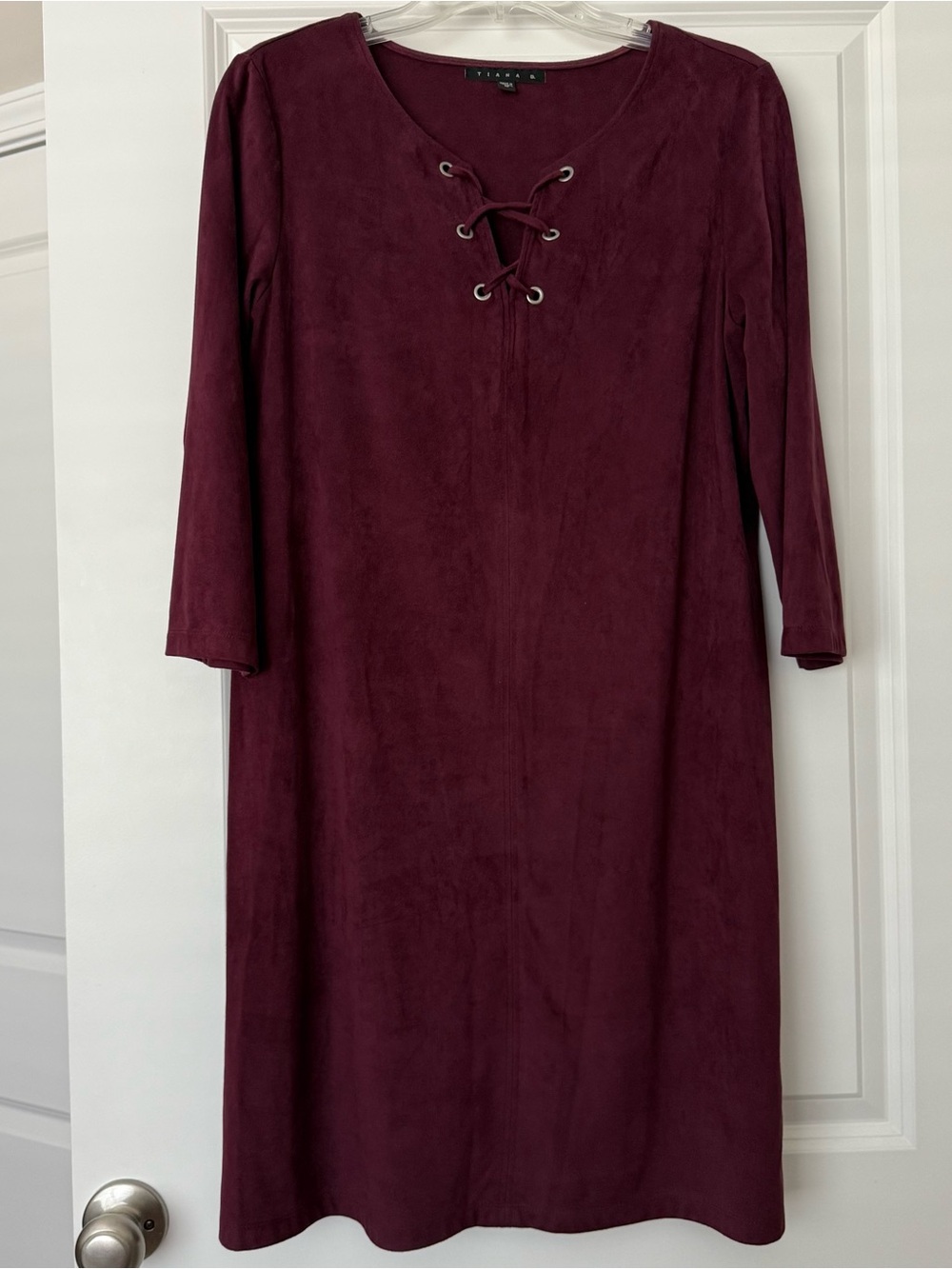 Tiana B. Burgundy Lace-Up Suede-Feel Shift Dress